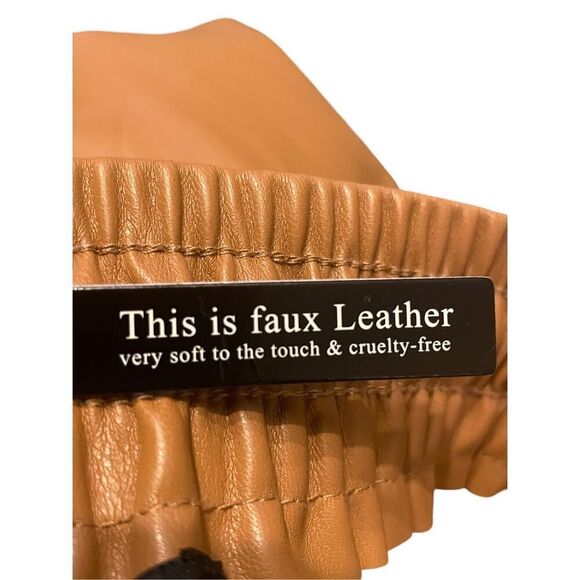 NWT Love Tree Faux Leather Drawstring Elastic Waist Pants Camel L - Picture 6 of 7
